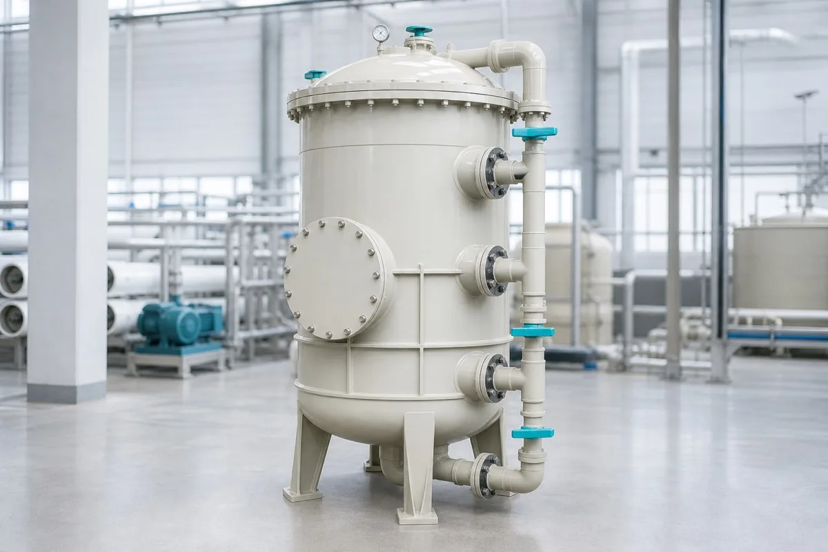 Vertical activated carbon adsorption vessel with flanged connections