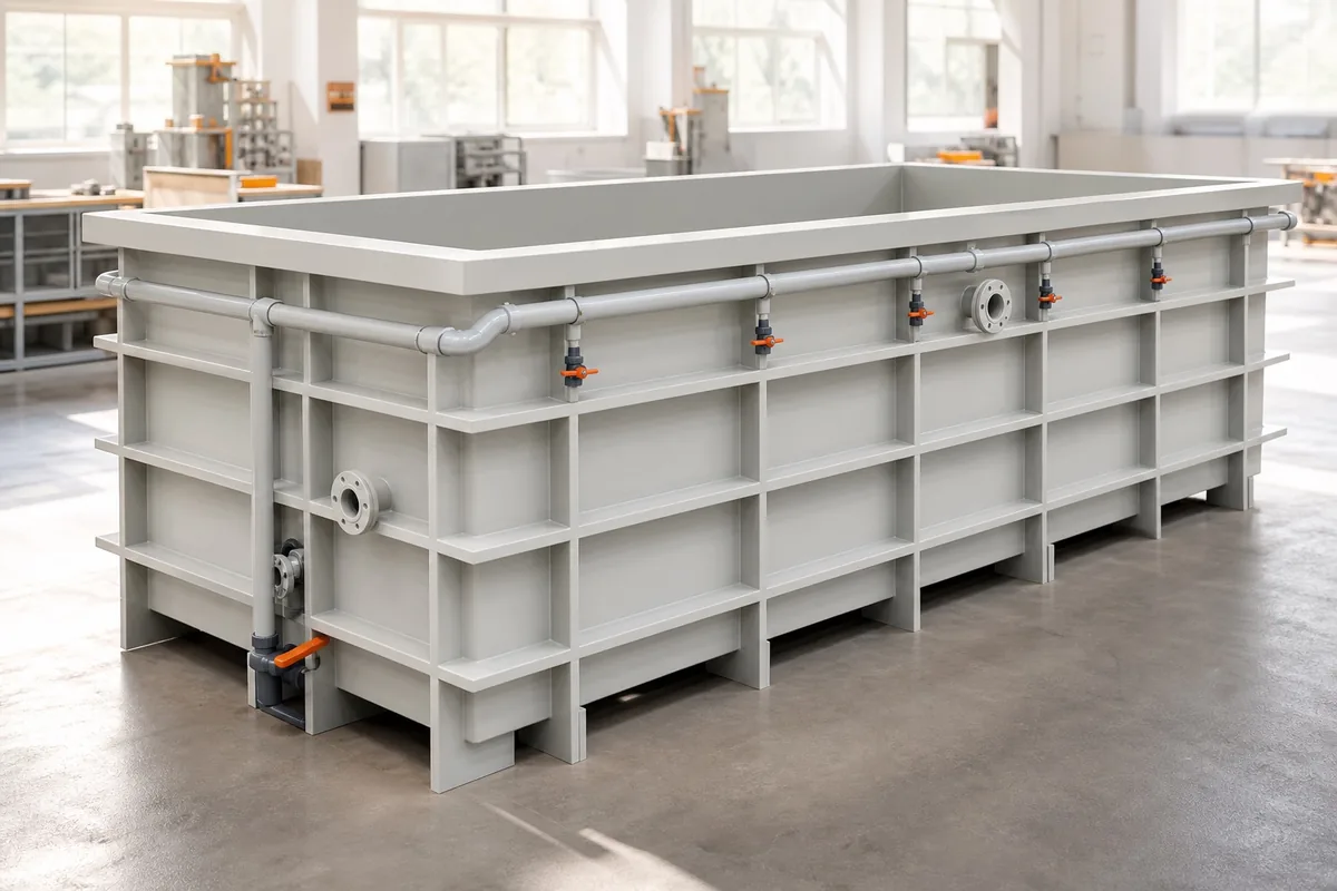 PP electroplating tank with reinforcement frame